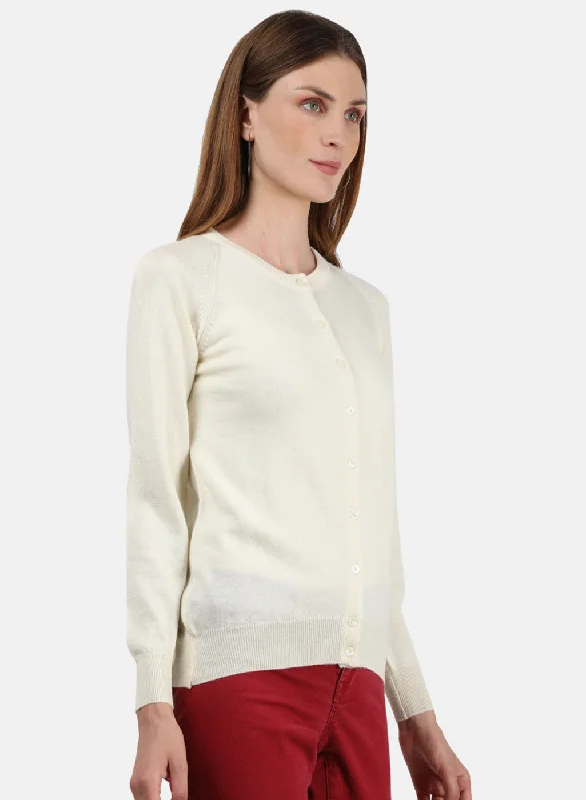 Women Cream Solid Cardigan