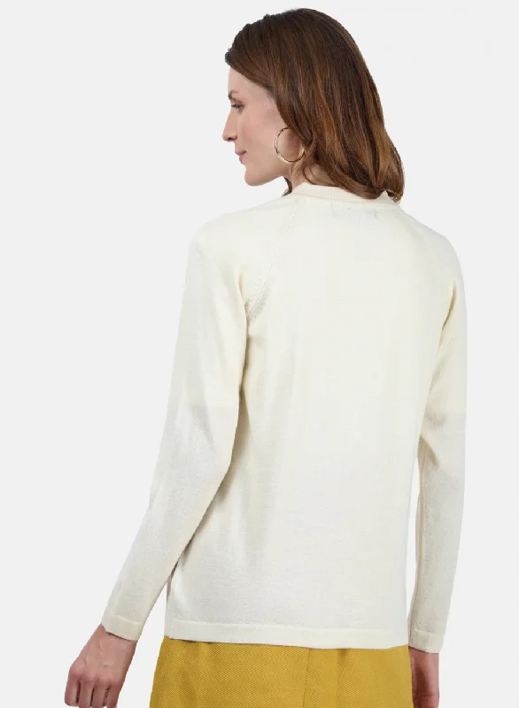 Women Cream Solid Cardigan