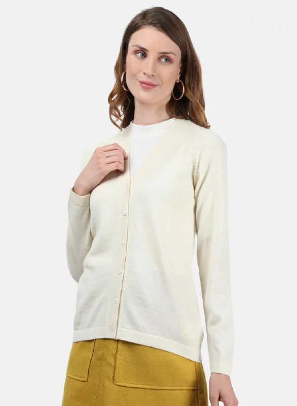 Women Cream Solid Cardigan