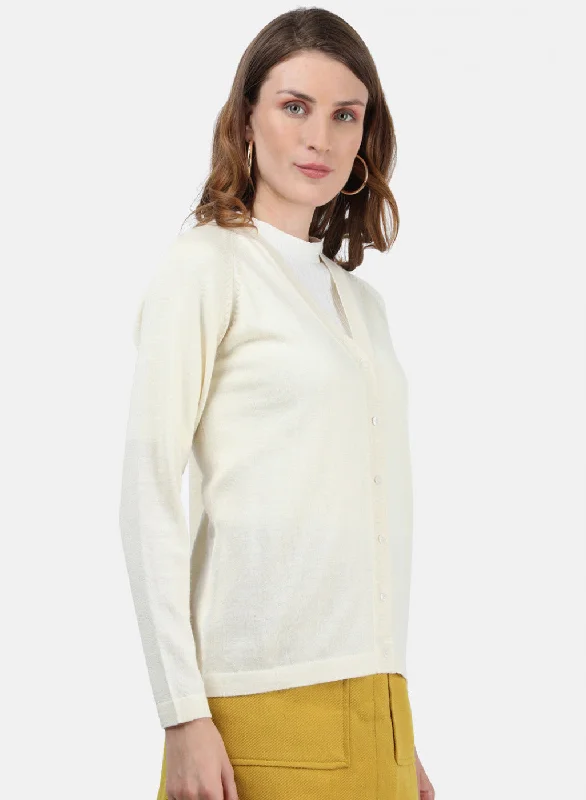 Women Cream Solid Cardigan