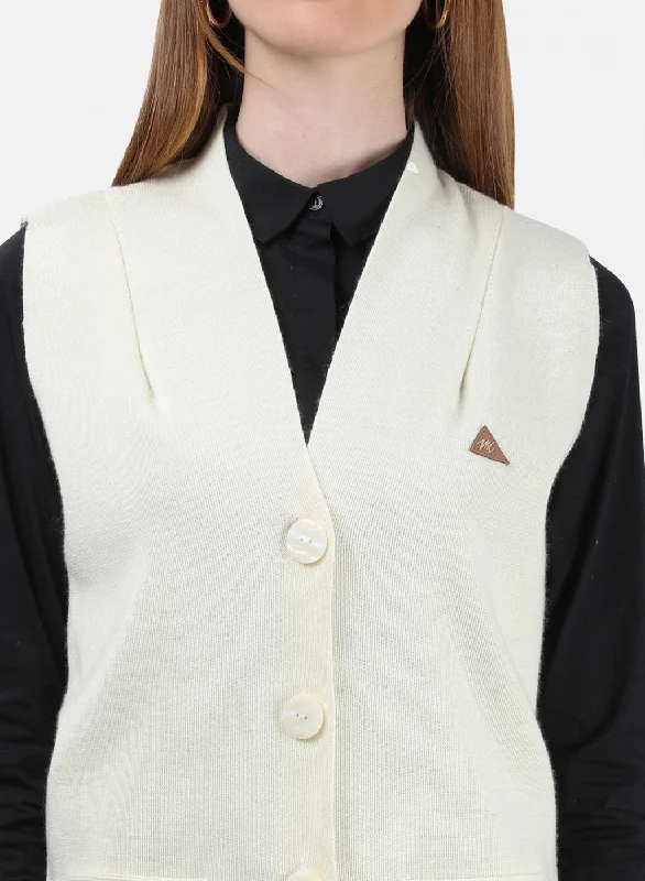 Women Cream Solid Cardigan