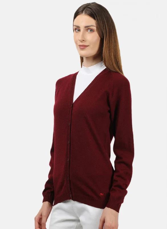 Women Dark Maroon Solid Cardigan