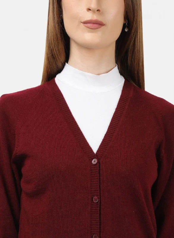 Women Dark Maroon Solid Cardigan