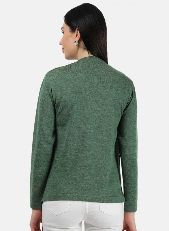 Women Green Melange Solid Cardigan