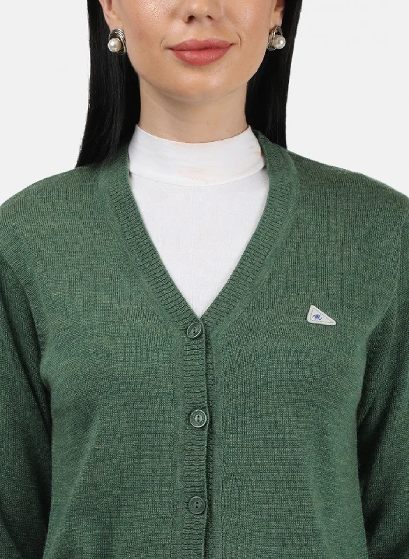 Women Green Melange Solid Cardigan