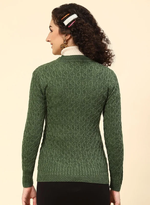 Women Green Self Design Wool blend Cardigan