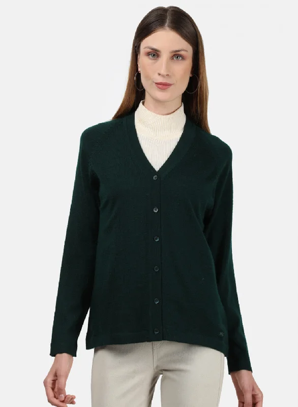 Women Green Solid Cardigan