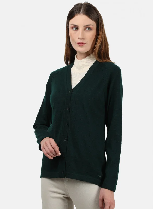 Women Green Solid Cardigan