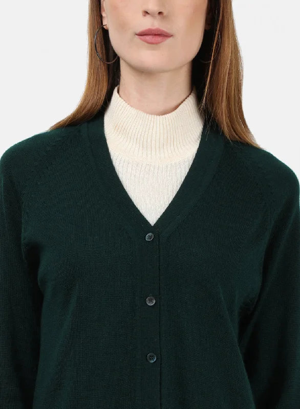 Women Green Solid Cardigan