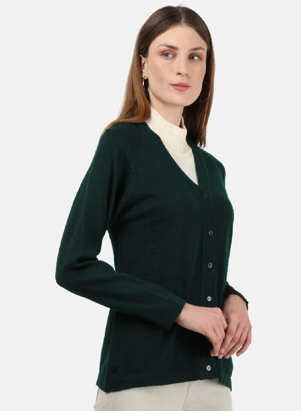 Women Green Solid Cardigan