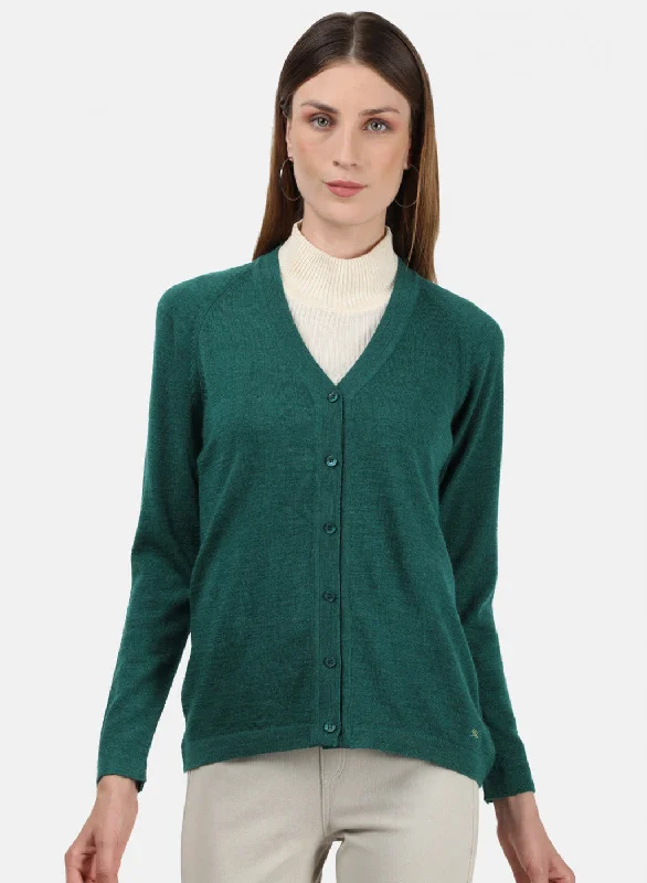 Women Green Solid Cardigan