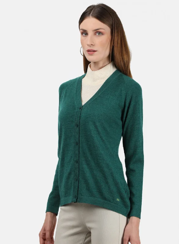 Women Green Solid Cardigan