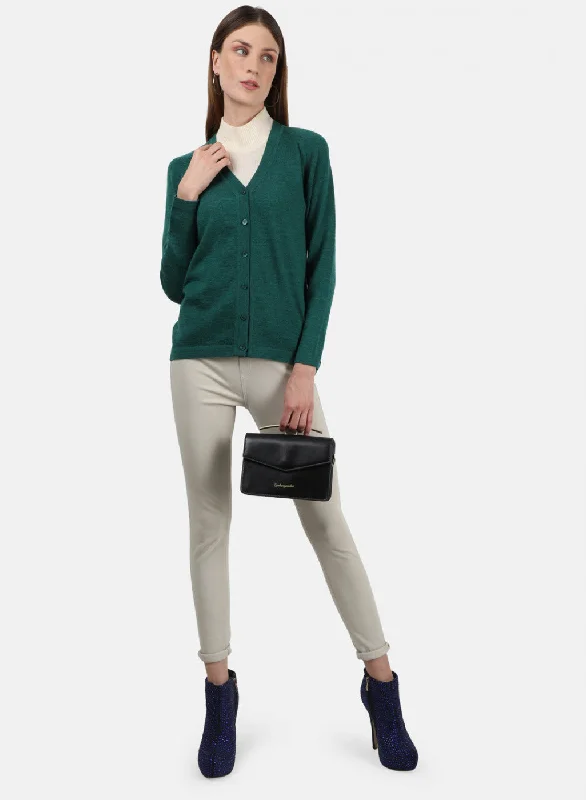 Women Green Solid Cardigan