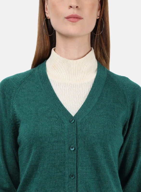 Women Green Solid Cardigan