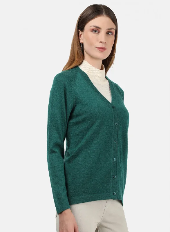 Women Green Solid Cardigan