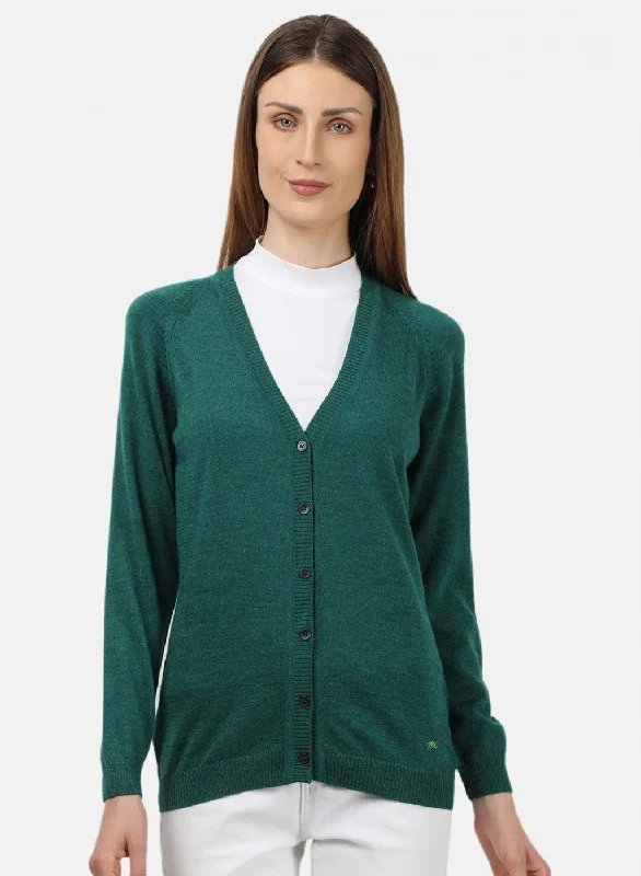 Women Green Solid Cardigan