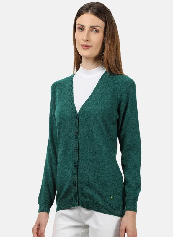 Women Green Solid Cardigan