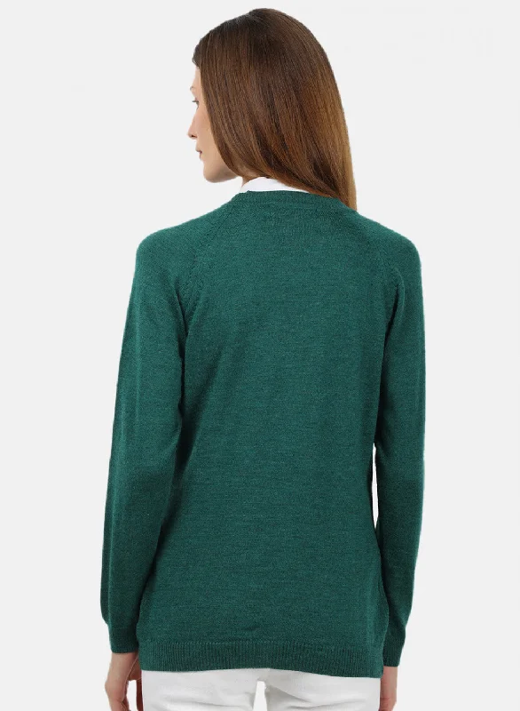 Women Green Solid Cardigan