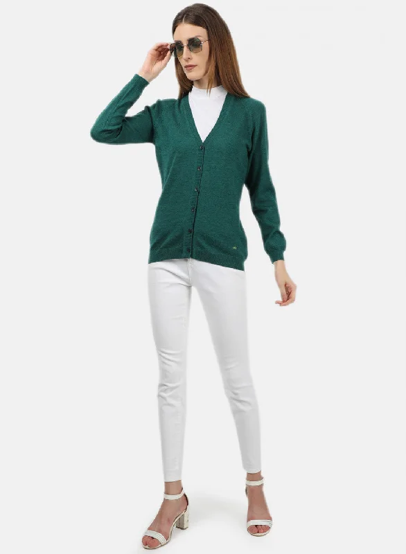 Women Green Solid Cardigan