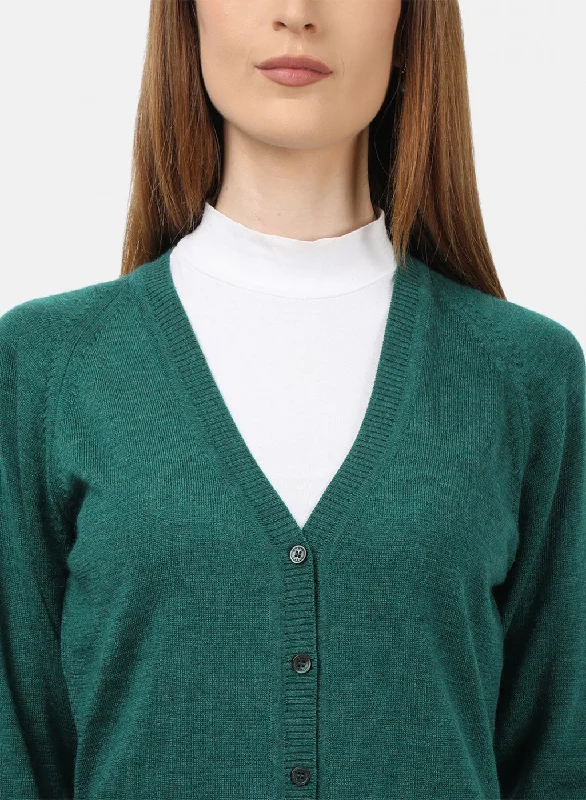 Women Green Solid Cardigan