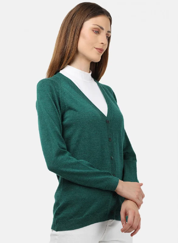 Women Green Solid Cardigan