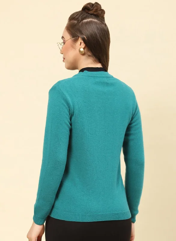 Women Green Solid Lamb wool Cardigan