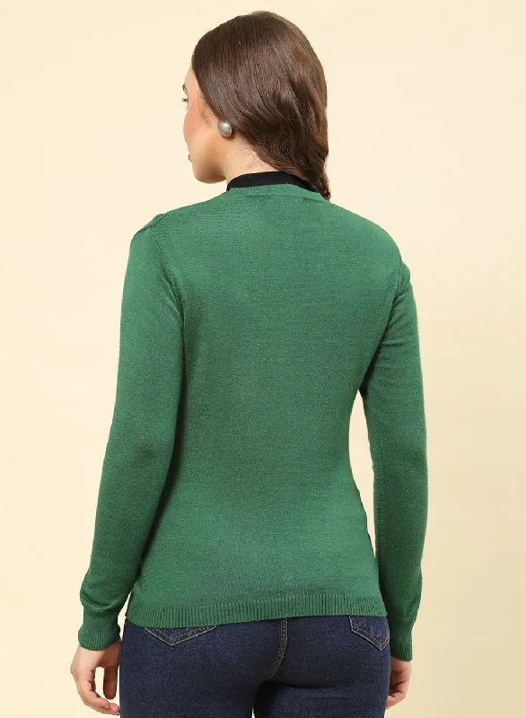 Women Green Solid Modal Nylone Cardigan