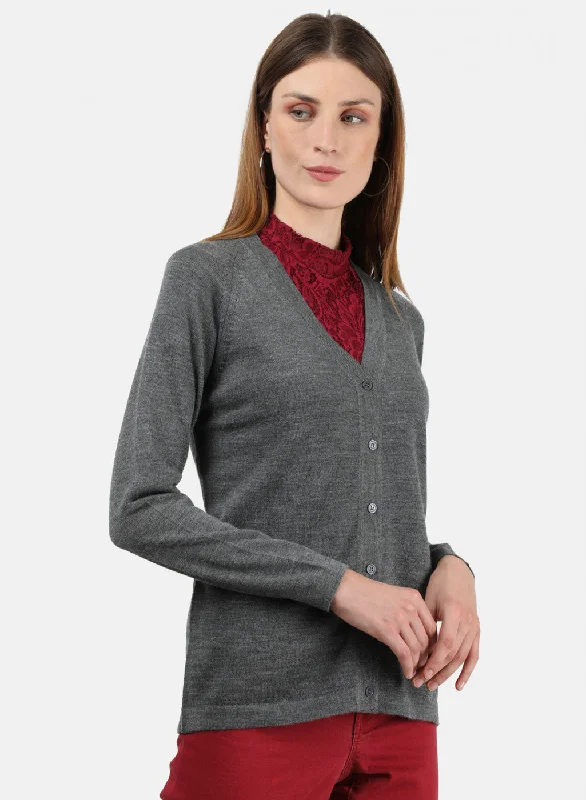 Women Grey Solid Cardigan