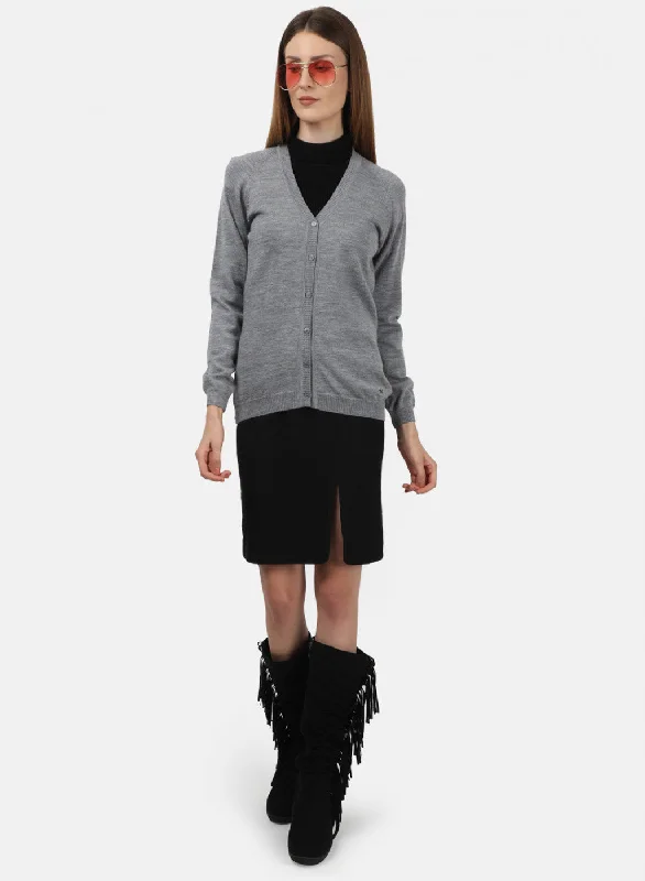 Women Grey Solid Cardigan