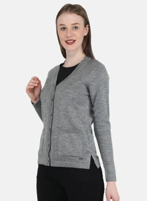 Women Grey Solid Cardigan