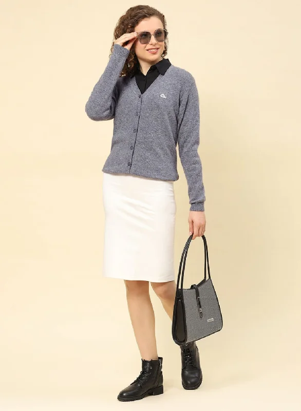 Women Grey Solid Lamb wool Cardigan