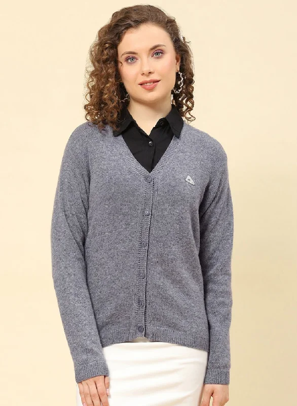 Women Grey Solid Lamb wool Cardigan