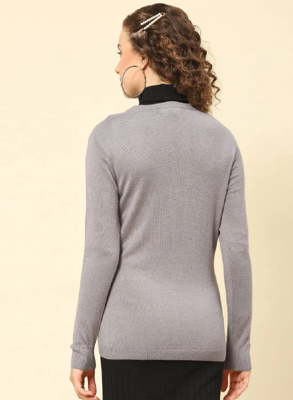 Women Grey Solid Modal Nylone Cardigan