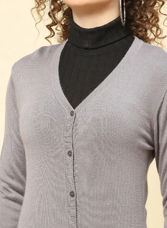 Women Grey Solid Modal Nylone Cardigan