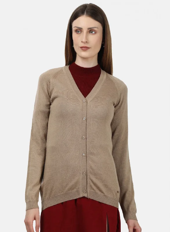 Women Light Brown Solid Cardigan