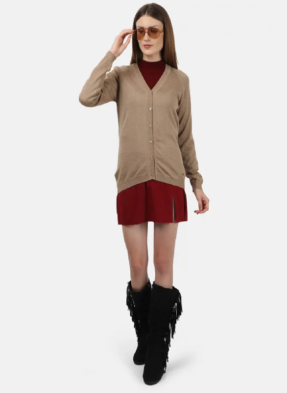 Women Light Brown Solid Cardigan