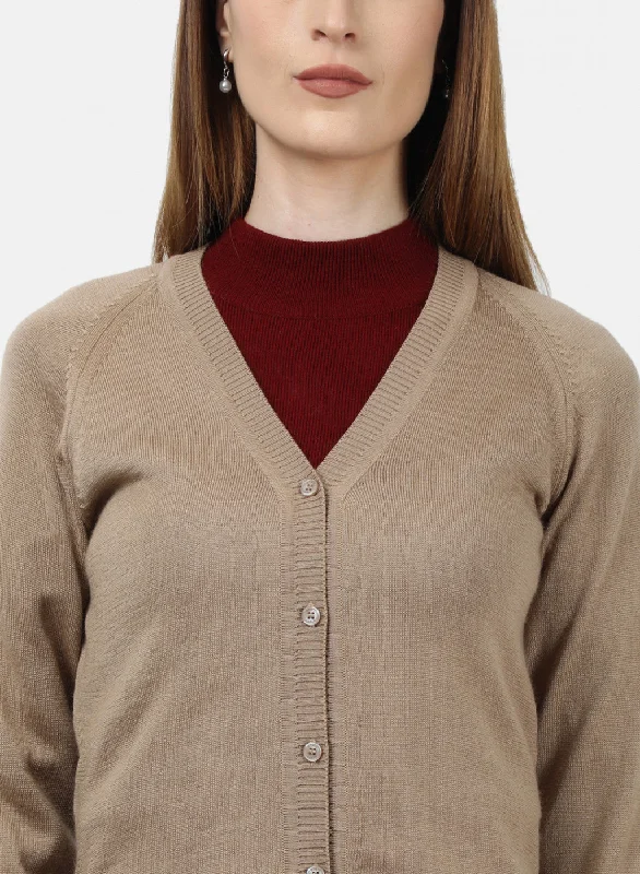 Women Light Brown Solid Cardigan