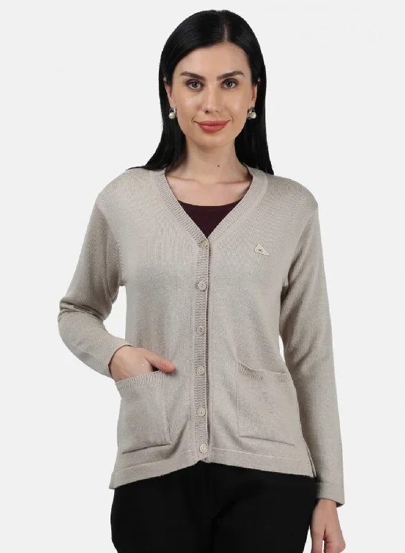 Women Light Brown Solid Cardigan