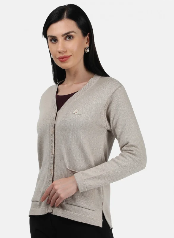 Women Light Brown Solid Cardigan