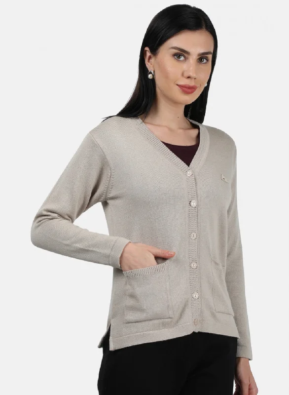 Women Light Brown Solid Cardigan