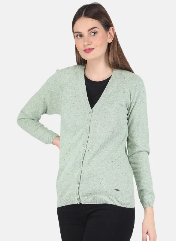 Women Light Green Solid Cardigan