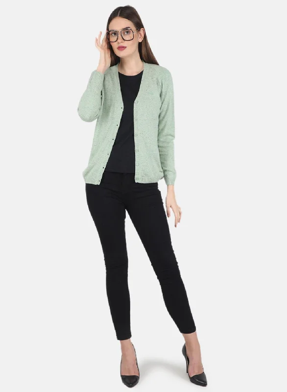 Women Light Green Solid Cardigan