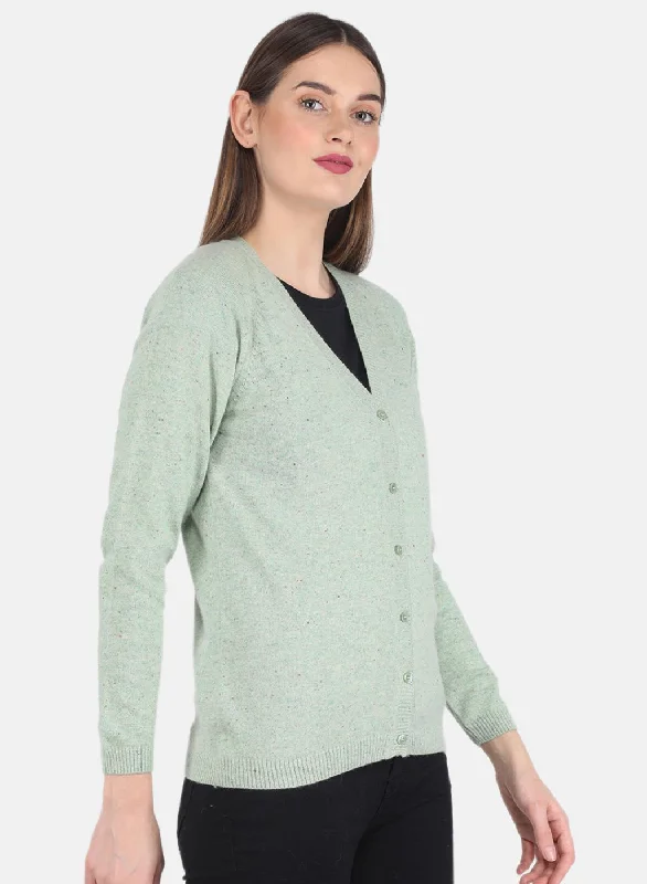 Women Light Green Solid Cardigan