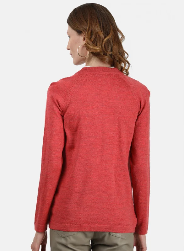 Women Light Red Solid Cardigan