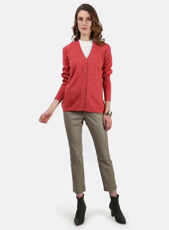 Women Light Red Solid Cardigan