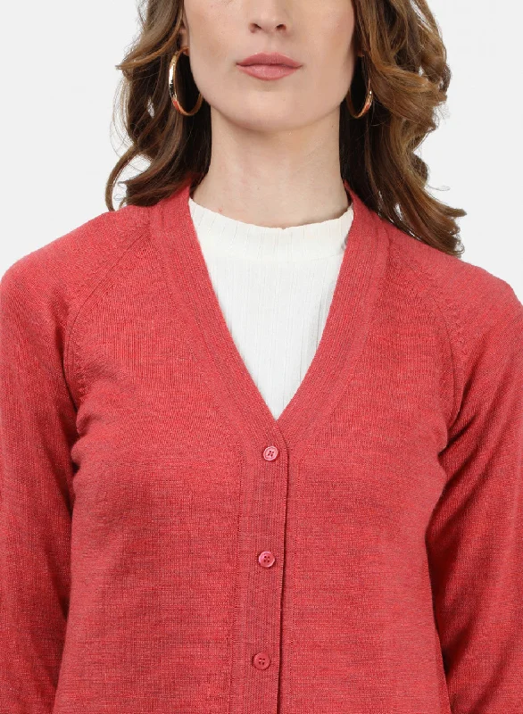 Women Light Red Solid Cardigan