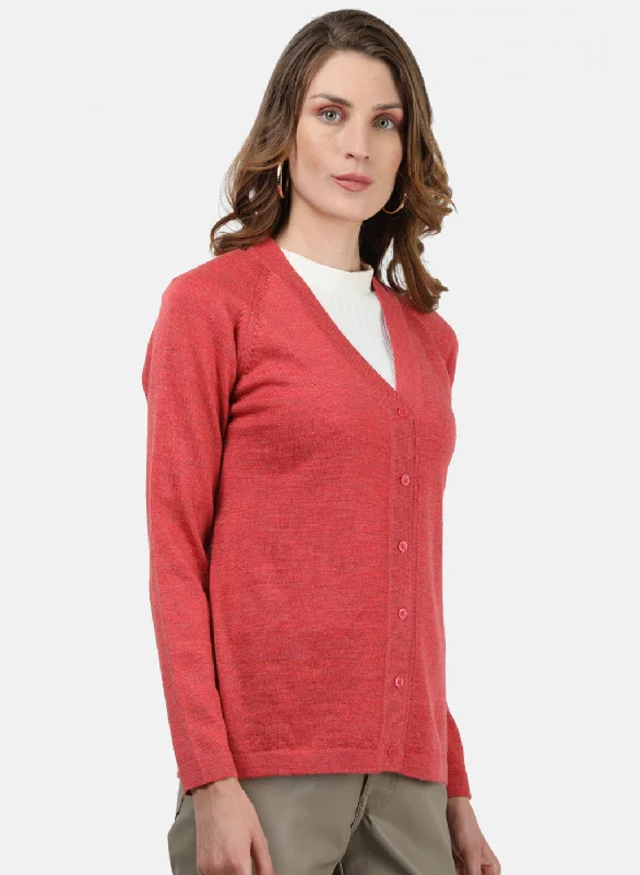 Women Light Red Solid Cardigan