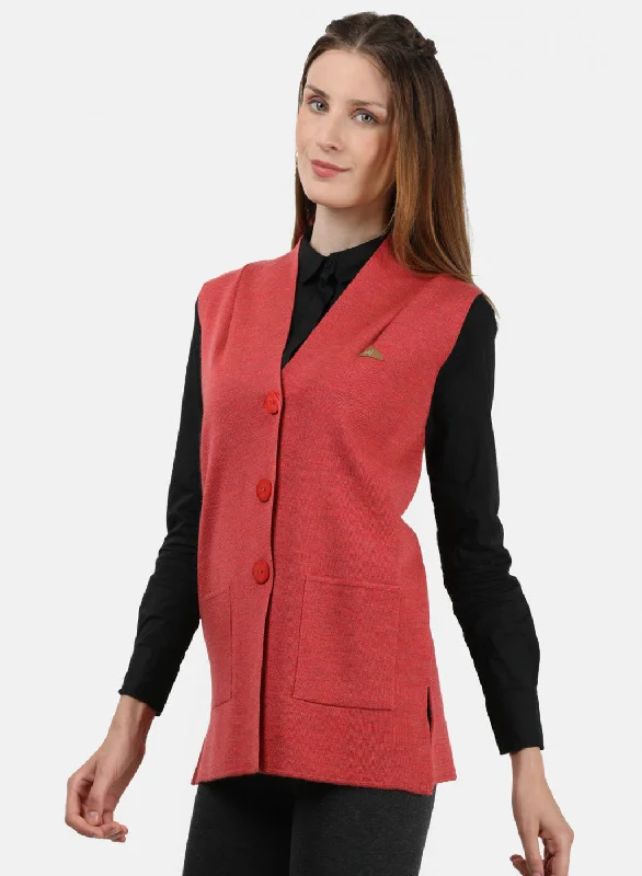 Women Light Red Solid Cardigan