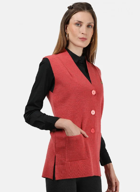 Women Light Red Solid Cardigan