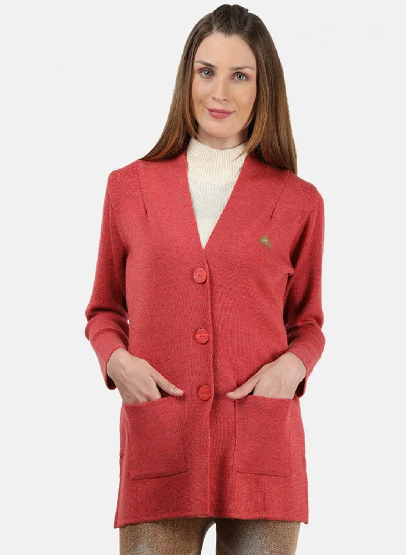 Women Light Red Solid Cardigan